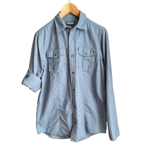 Michael Kors Tops - Michael Kors Blue Linen Pockets Long Sleeve Button Down Shirt Small/Medium